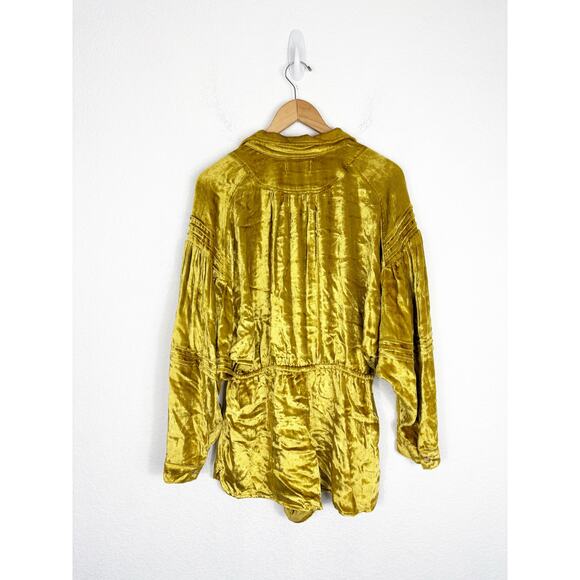 Urban Outfitters New Moon Velvet Romper Cinched Waist Tie Slouchy Gold Medium - Picture 13 of 14